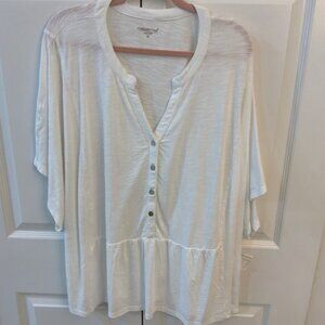 Coldwater Creek Size 3X White Cotton Blend Relaxed Top with Buttons